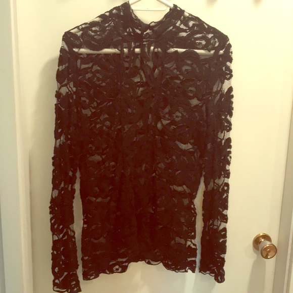 Black lace mock turtleneck blouse - Picture 4 of 8